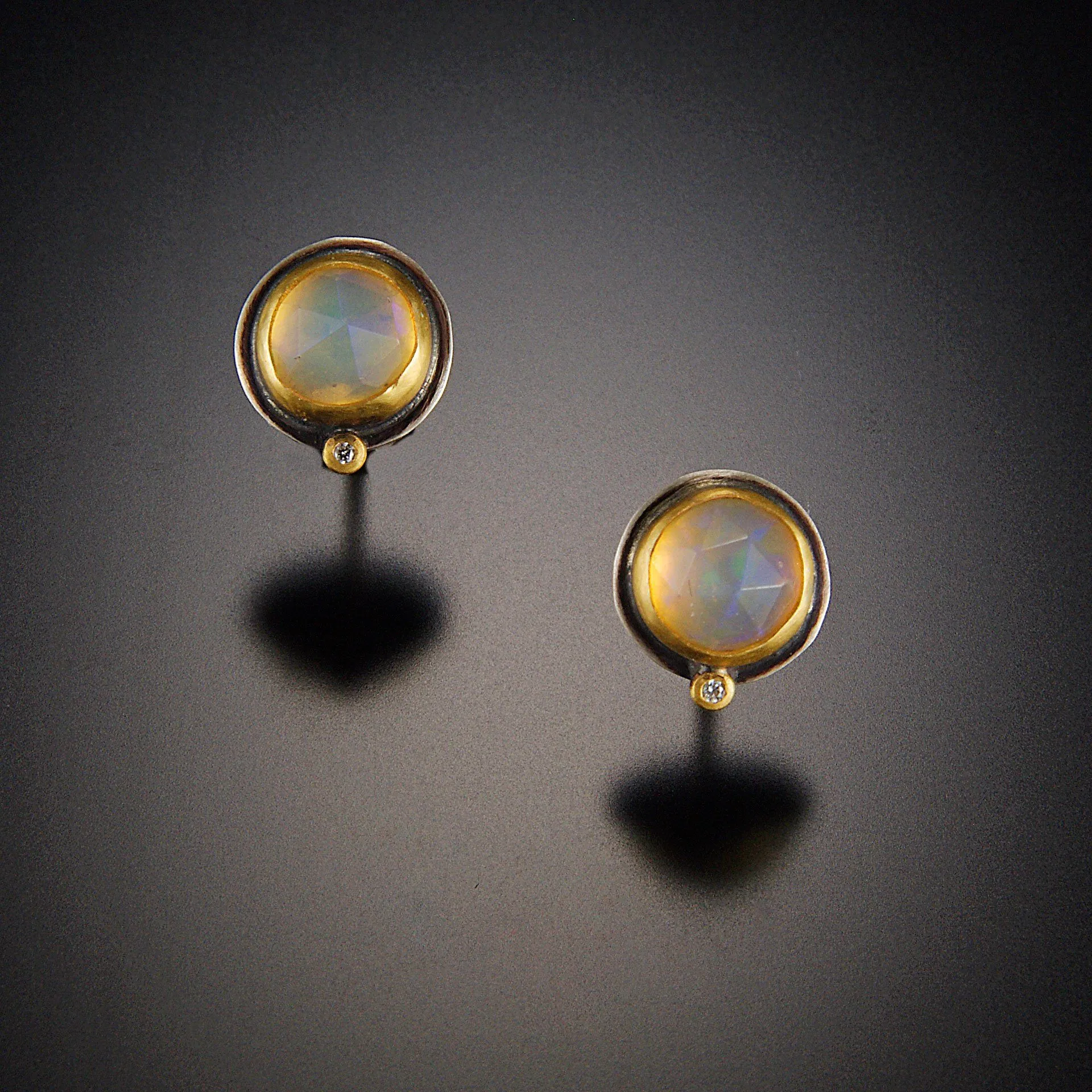 Opal Stud Earrings with Diamond Dot,Jewelry Delicate & Elegant