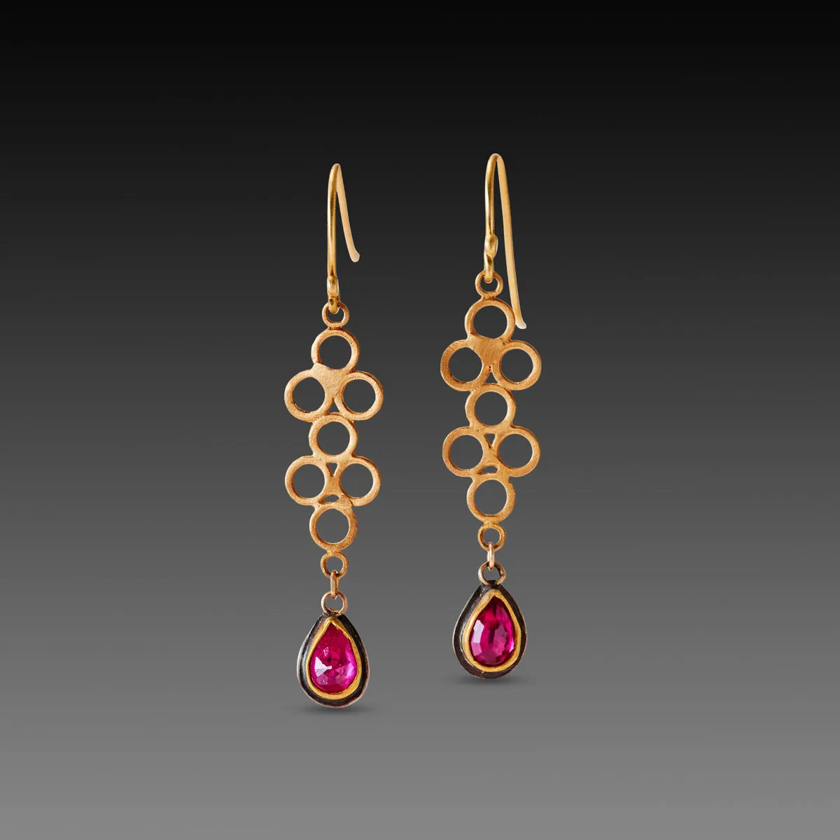 Open Filigree Earrings with Ruby Drops,Jewelry Delicate & Elegant