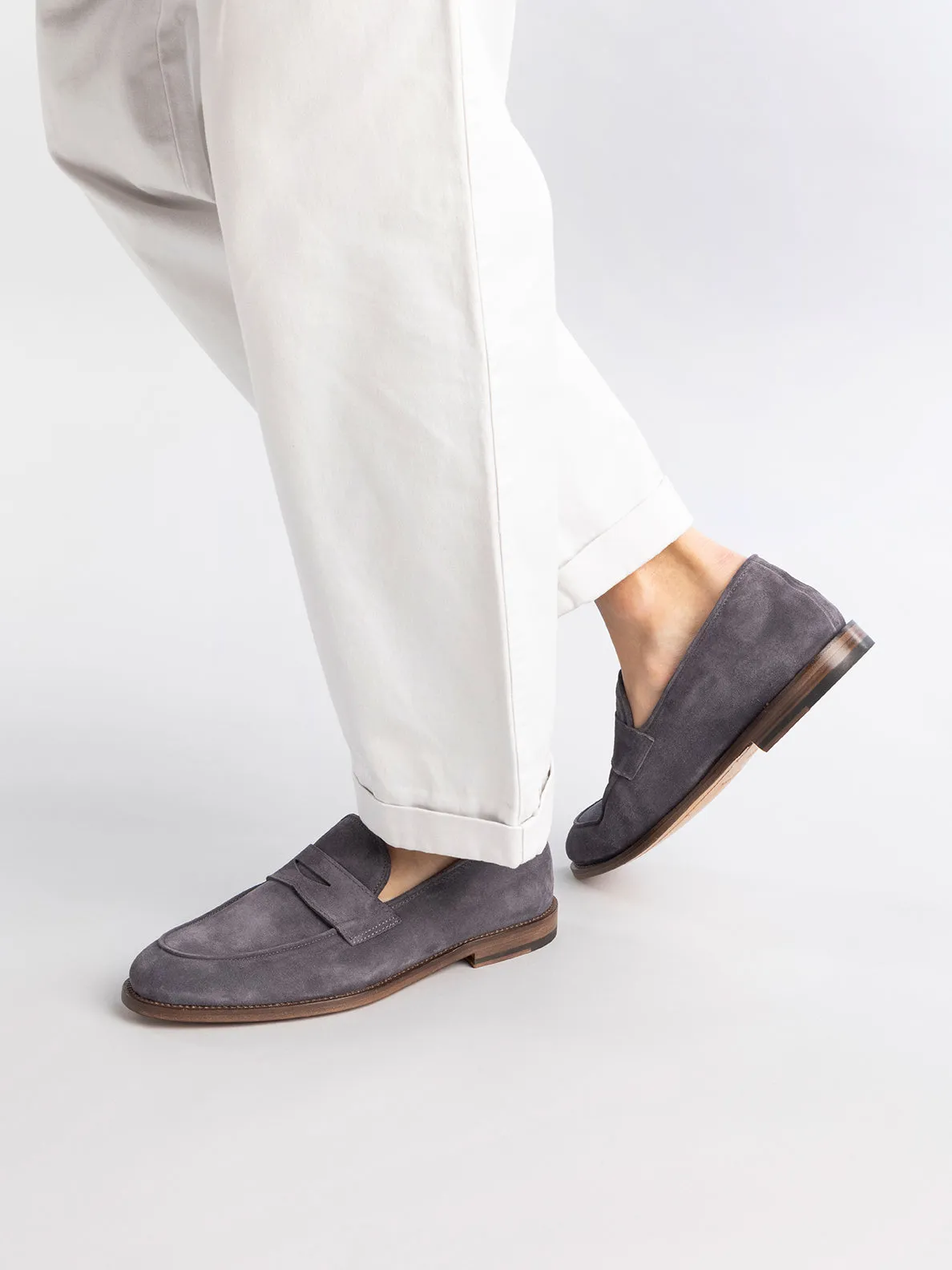 OPERA 001 - Grey Suede Penny Loafers,Men