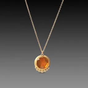 Orange Sapphire Necklace with Diamond Arc,Jewelry Delicate & Elegant
