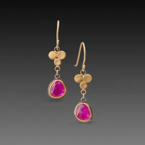 Organic Ruby Drop Earrings with Gold Trios,Jewelry Delicate & Elegant