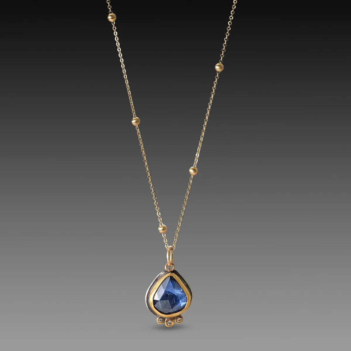 Organic Sapphire Necklace with Diamonds,Jewelry Delicate & Elegant
