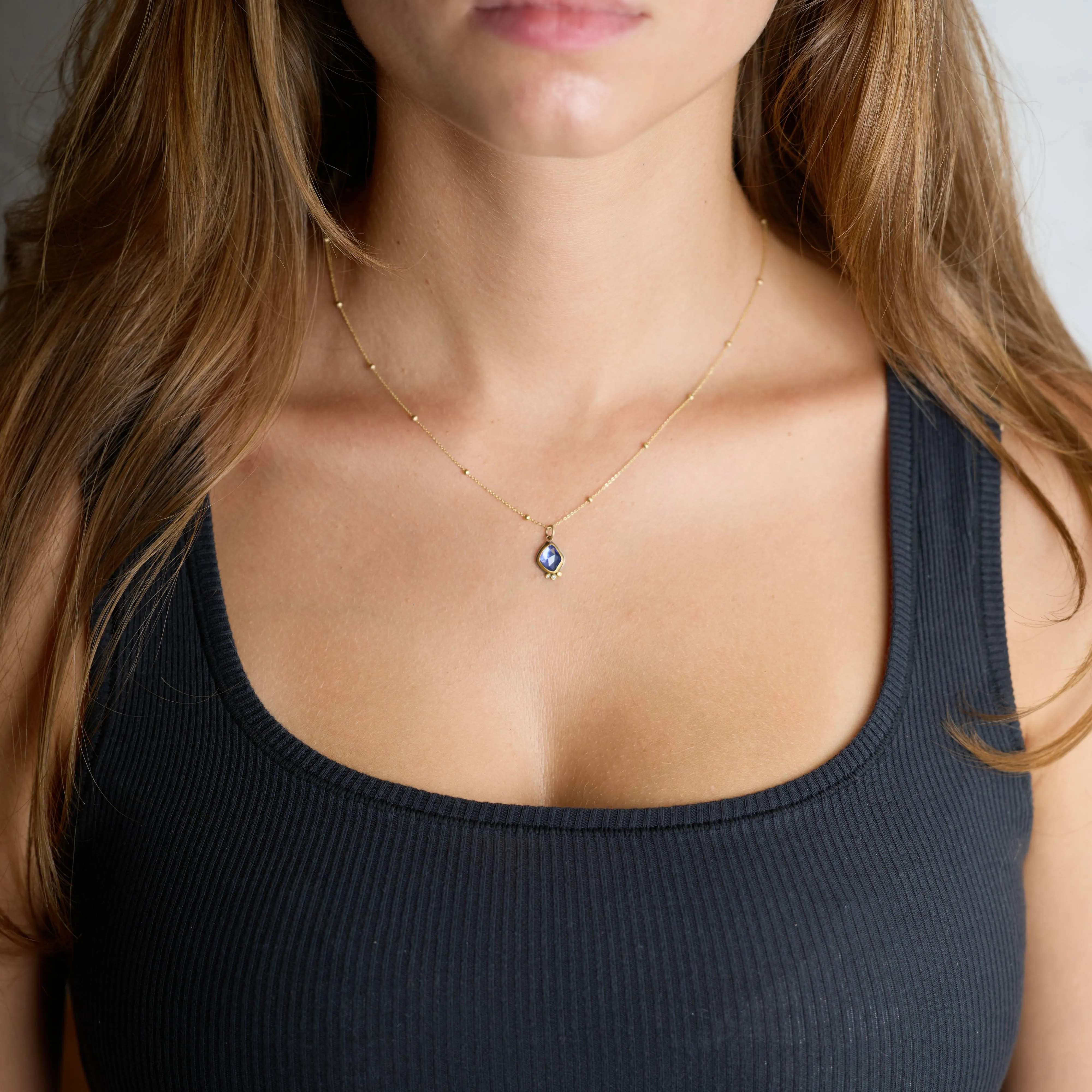 Organic Sapphire Necklace with Diamonds,Jewelry Delicate & Elegant