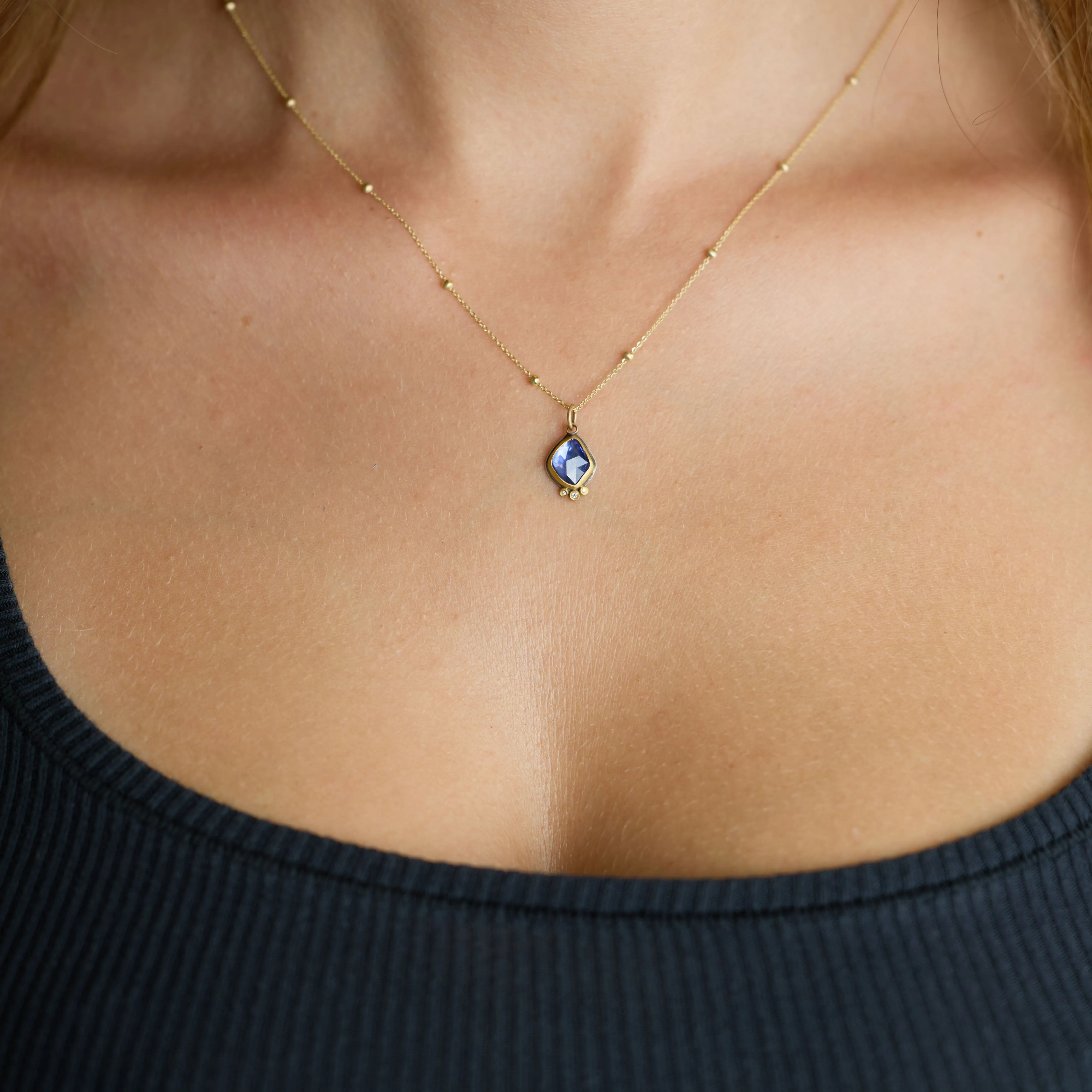 Organic Sapphire Necklace with Diamonds,Jewelry Delicate & Elegant