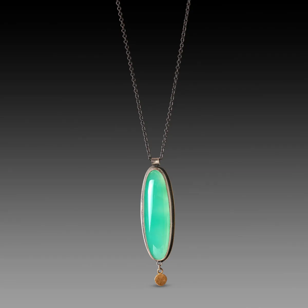 Oval Chrysoprase Necklace with Gold Drop,Jewelry Delicate & Elegant