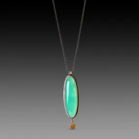 Oval Chrysoprase Necklace with Gold Drop,Jewelry Delicate & Elegant