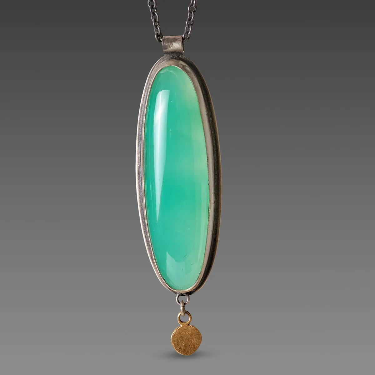 Oval Chrysoprase Necklace with Gold Drop,Jewelry Delicate & Elegant