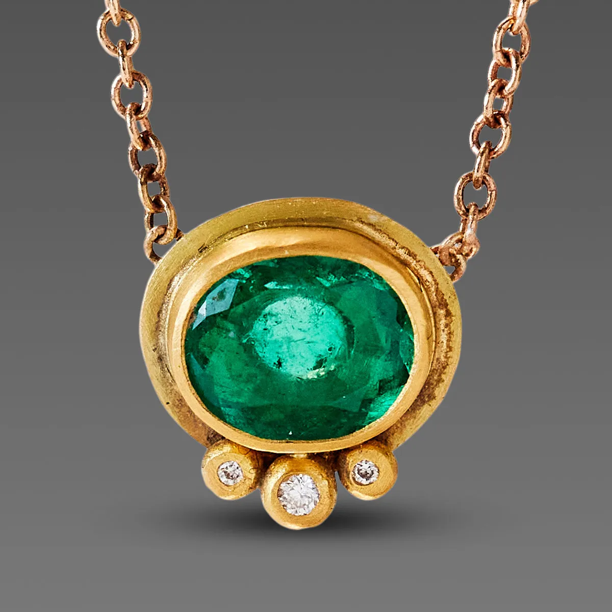 Oval Emerald Necklace with Diamond Trio,Jewelry Delicate & Elegant