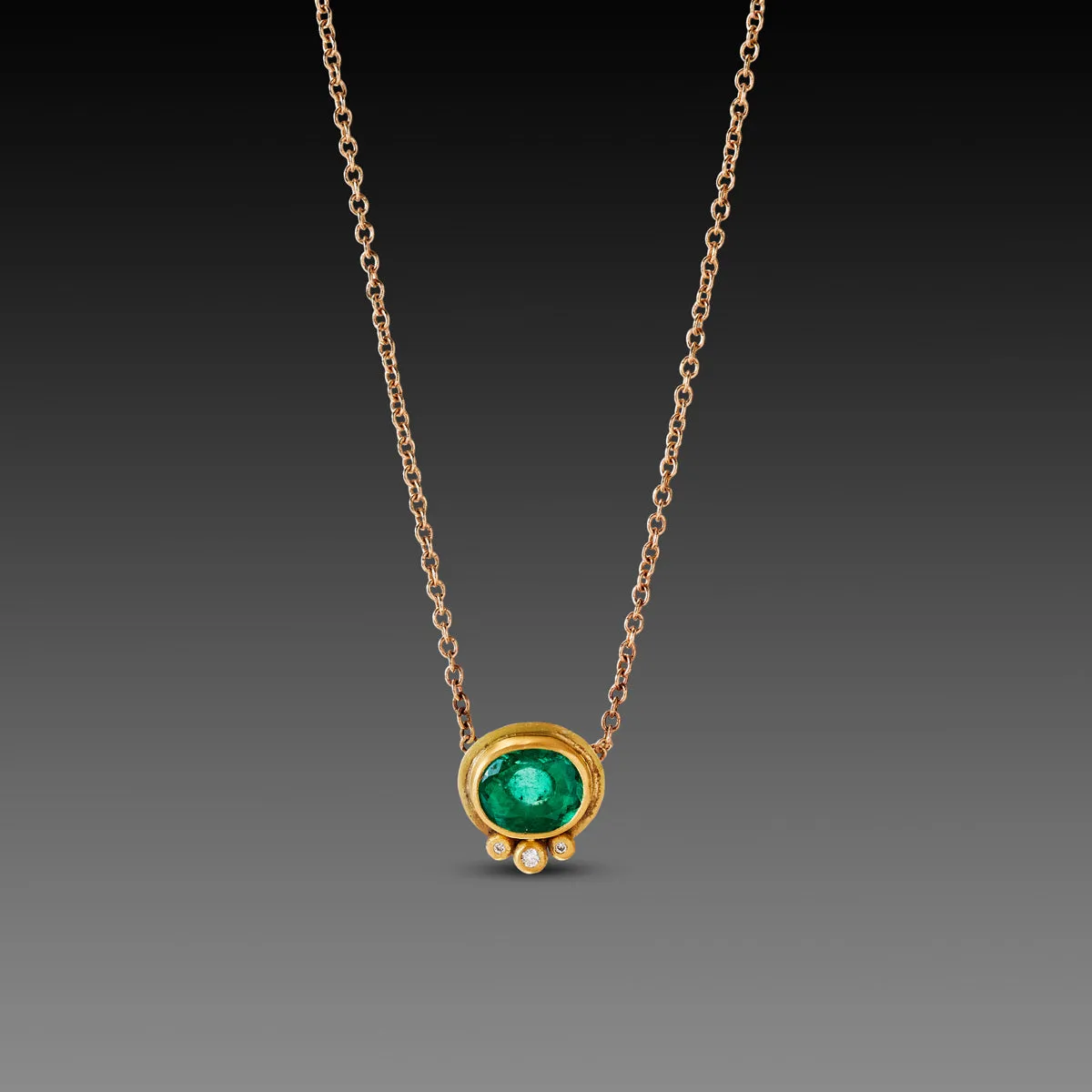 Oval Emerald Necklace with Diamond Trio,Jewelry Delicate & Elegant