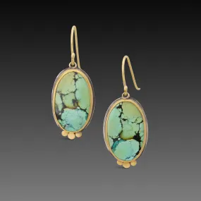 Oval Turquoise Earrings with 22k Gold Trios,Jewelry Delicate & Elegant