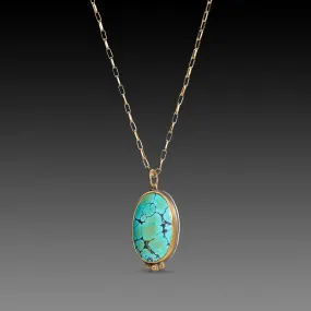 Oval Turquoise Necklace with Diamond Trio,Jewelry Delicate & Elegant