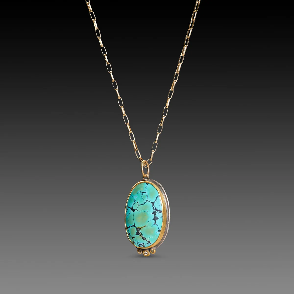 Oval Turquoise Necklace with Diamond Trio,Jewelry Delicate & Elegant