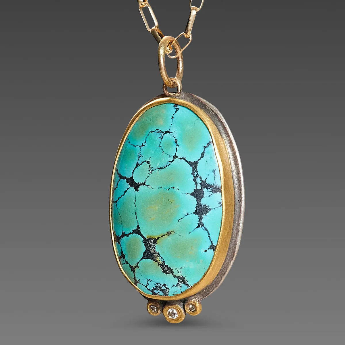 Oval Turquoise Necklace with Diamond Trio,Jewelry Delicate & Elegant