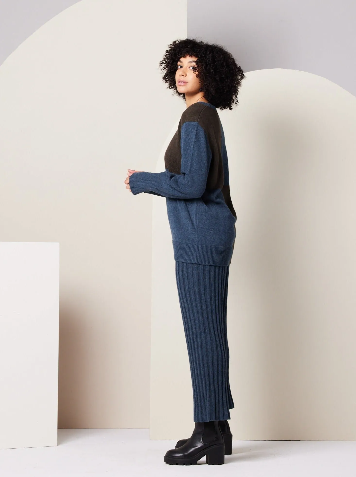 Paloma Sweater - Dark Blue Colorblock,Women Sweaters