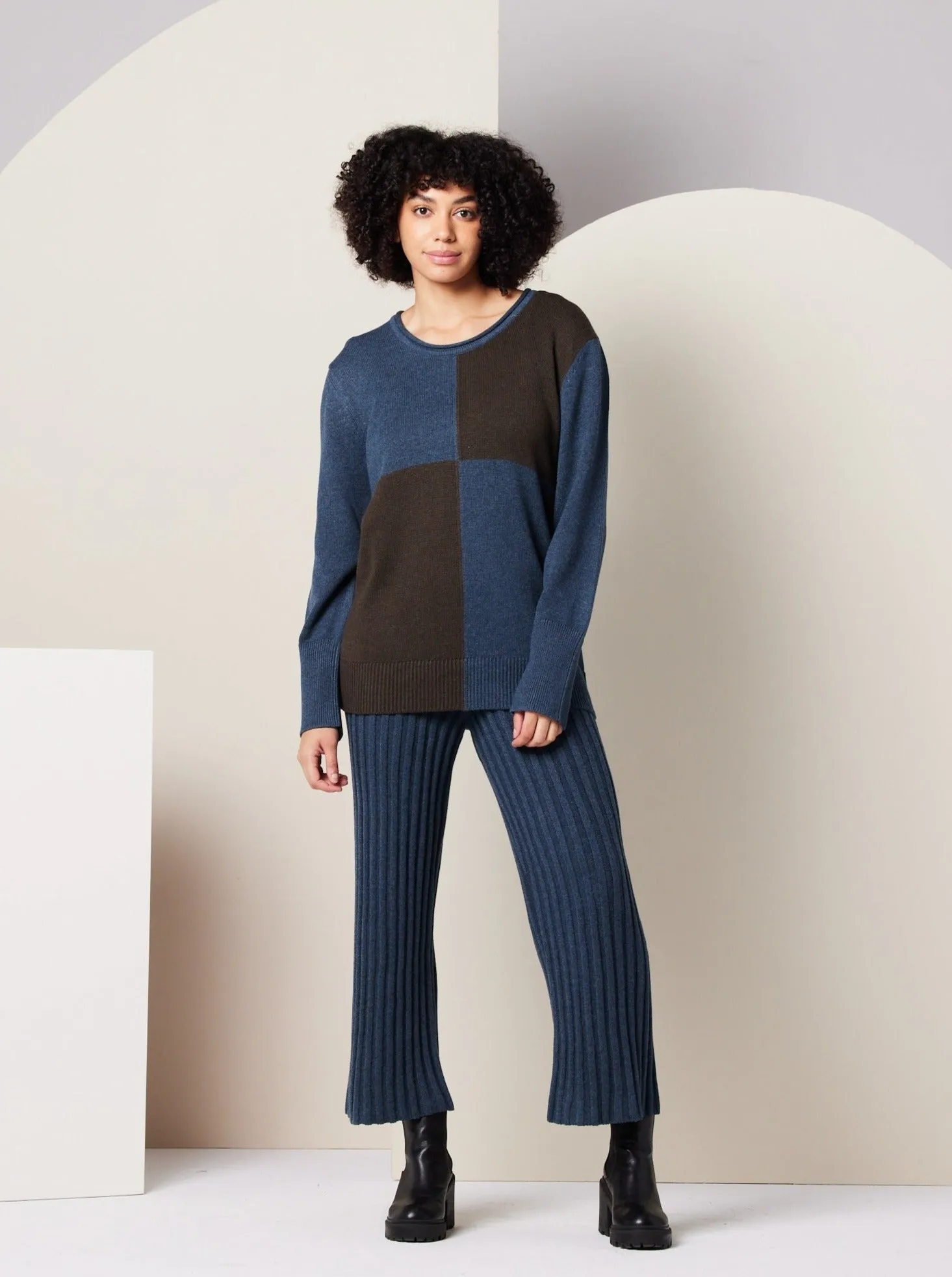 Paloma Sweater - Dark Blue Colorblock,Women Sweaters