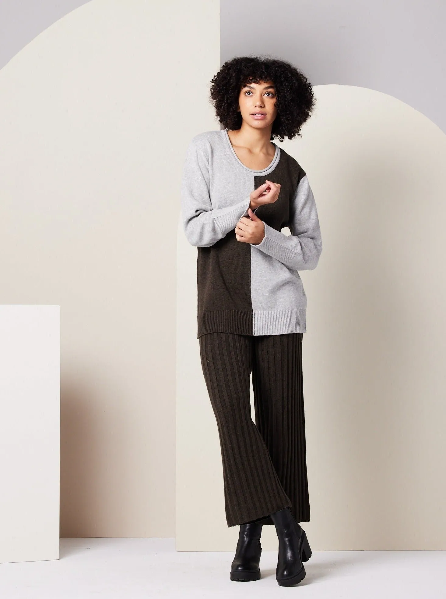 Paloma Sweater - Heather Grey Colorblock,Women Sweaters