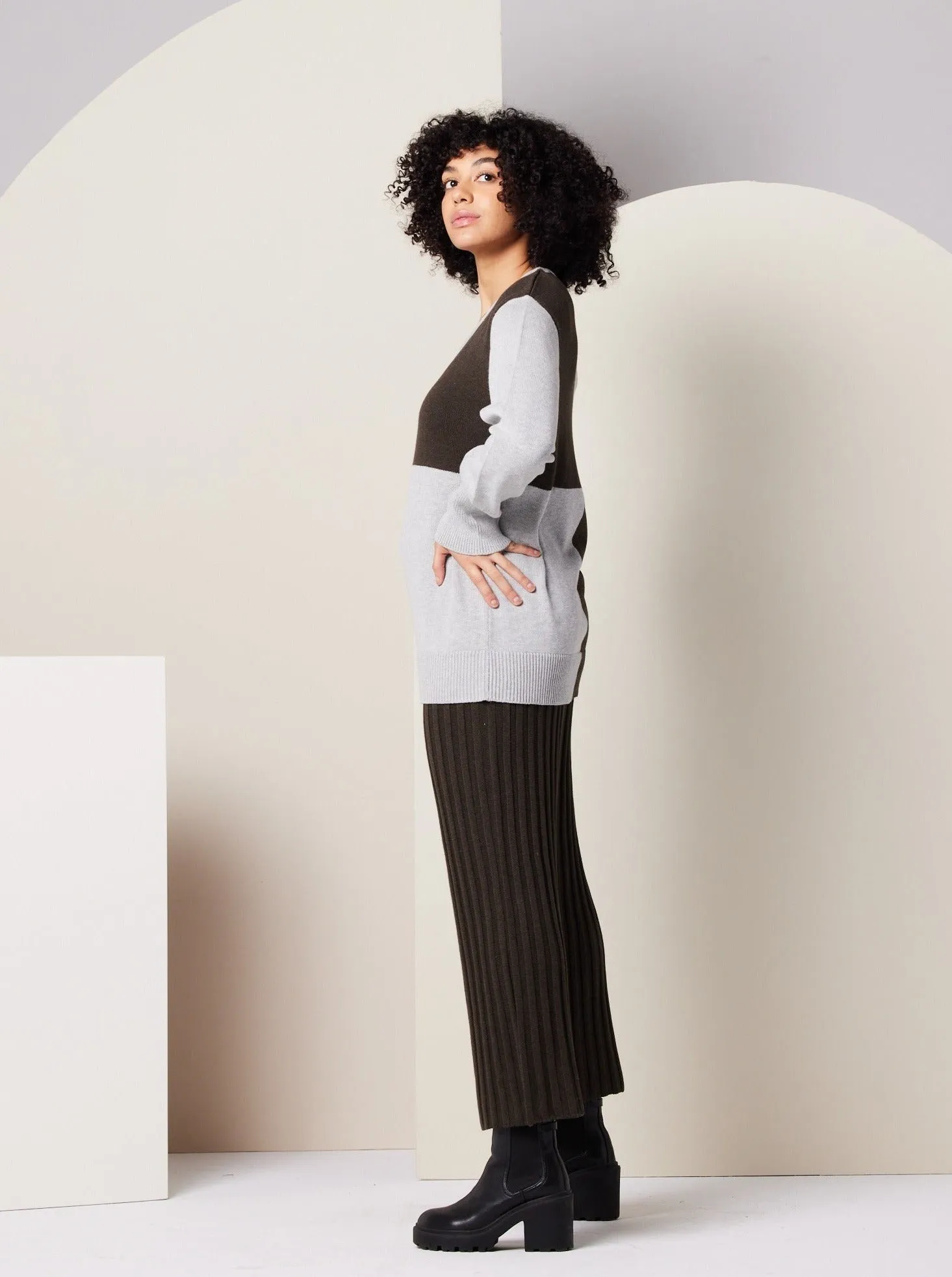 Paloma Sweater - Heather Grey Colorblock,Women Sweaters