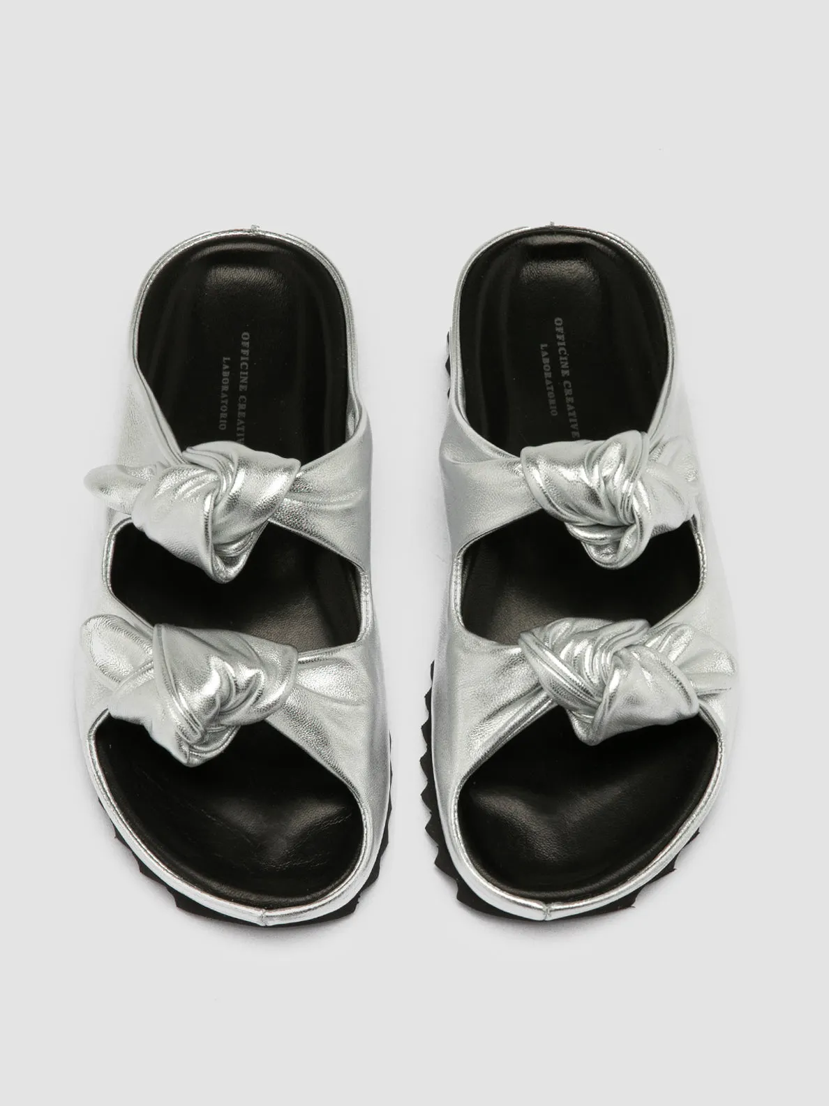 PELAGIE 010 - Silver Leather Slide Sandals,Women Sandals