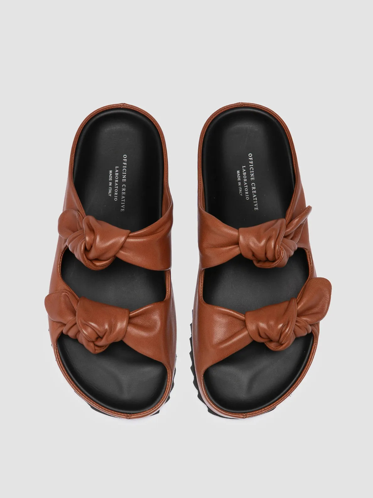 PELAGIE 021 - Brown Leather Slide Sandals,Women Sandals