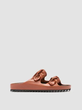 PELAGIE 021 - Brown Leather Slide Sandals,Women Sandals