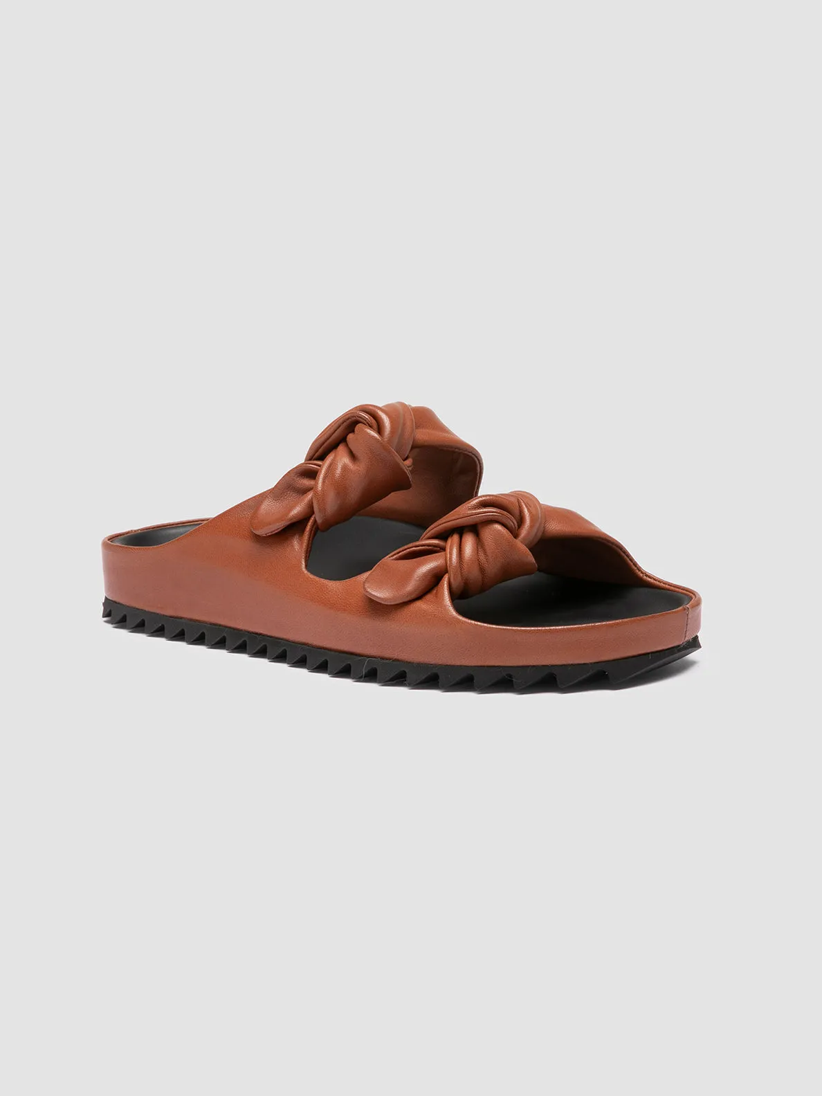 PELAGIE 021 - Brown Leather Slide Sandals,Women Sandals