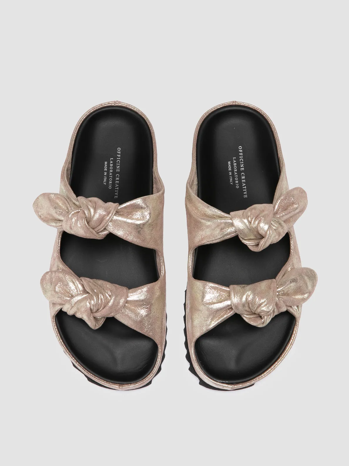 PELAGIE 021 - Gold Leather Slide Sandals,Women Sandals