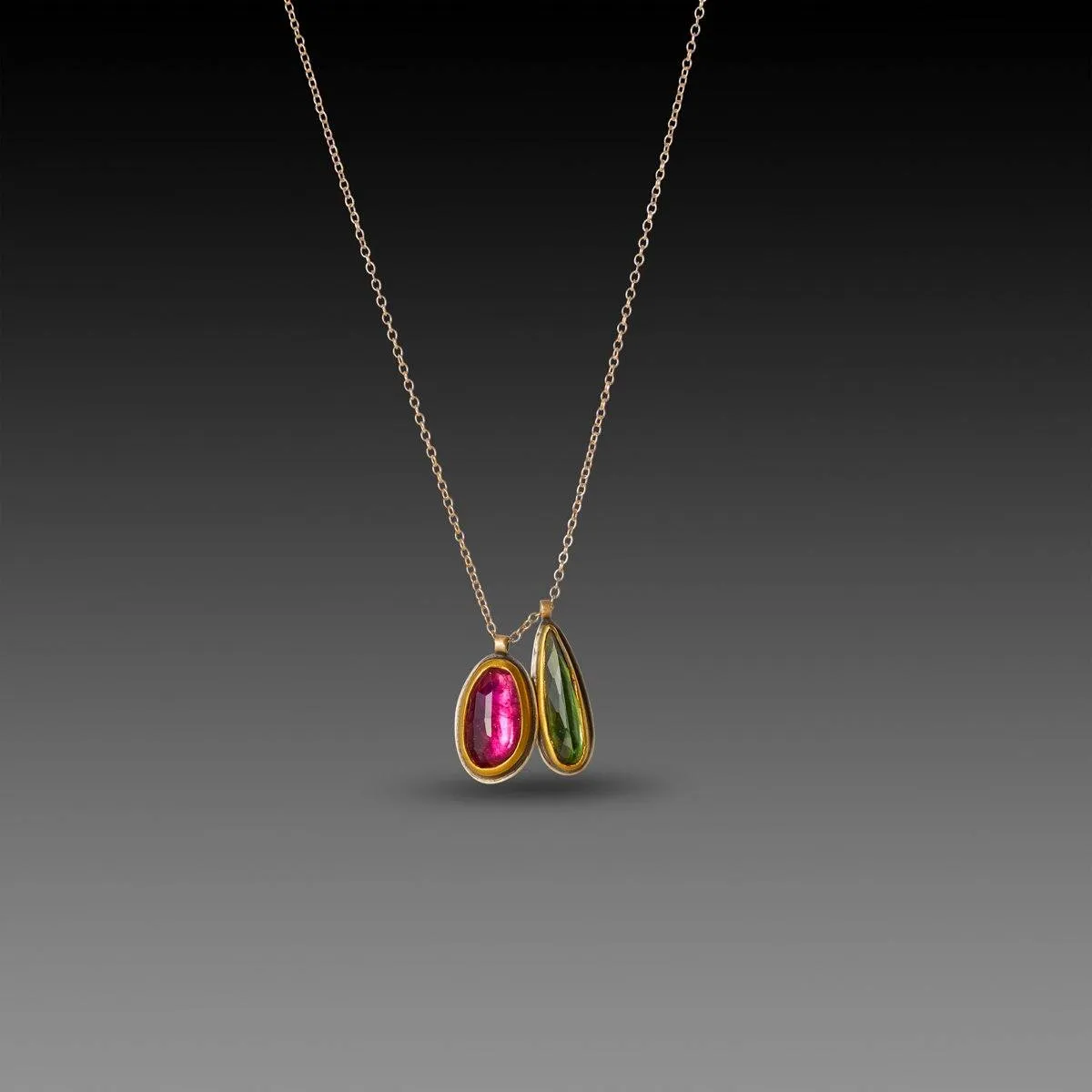Pink and Green Tourmaline Charm Necklace,Jewelry Delicate & Elegant