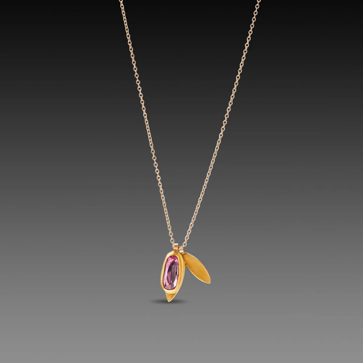 Pink Sapphire and 22k Leaf Charm Necklace,Jewelry Delicate & Elegant