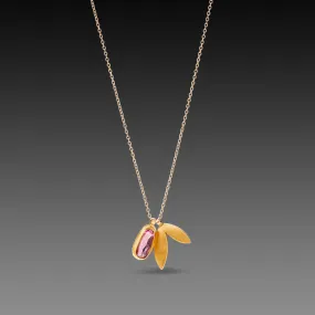 Pink Sapphire and 22k Leaf Charm Necklace,Jewelry Delicate & Elegant