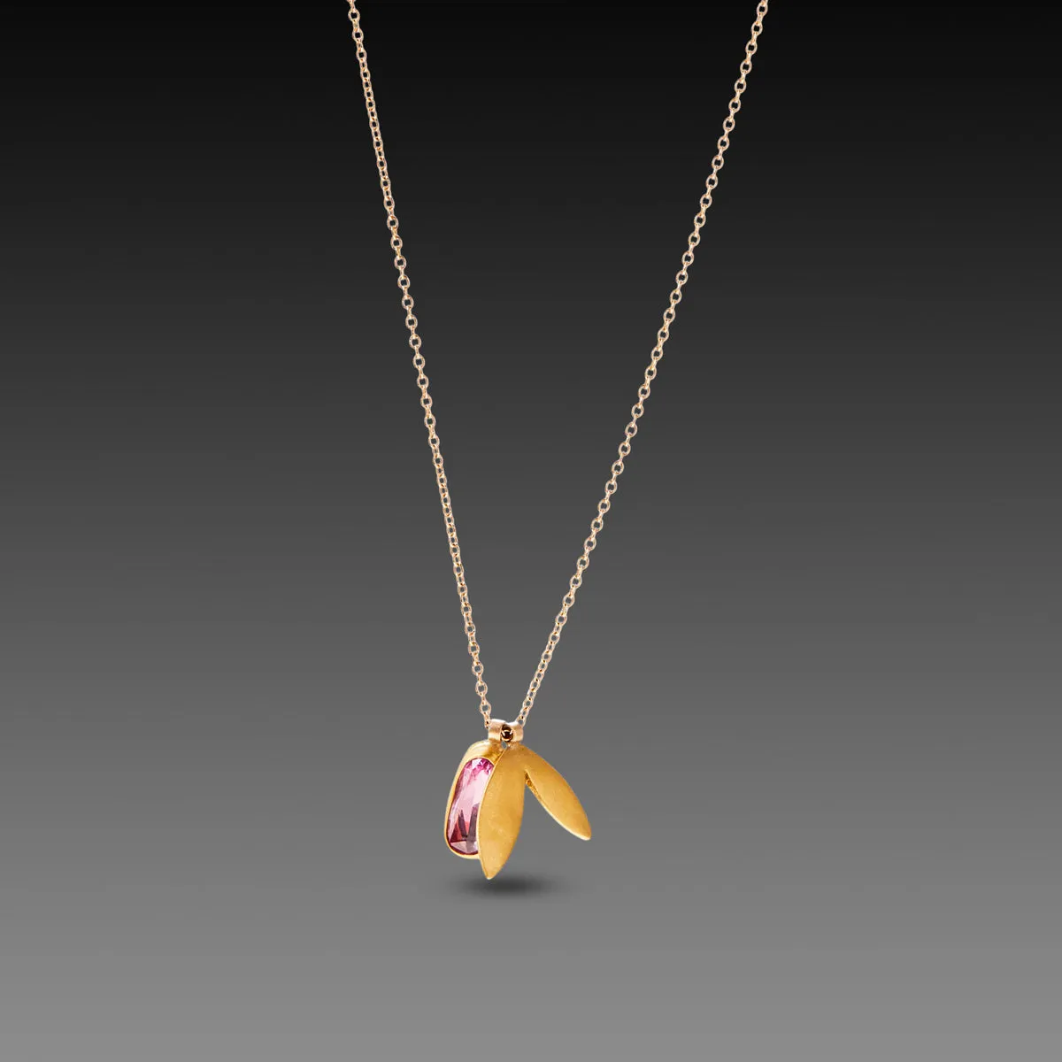 Pink Sapphire and 22k Leaf Charm Necklace,Jewelry Delicate & Elegant