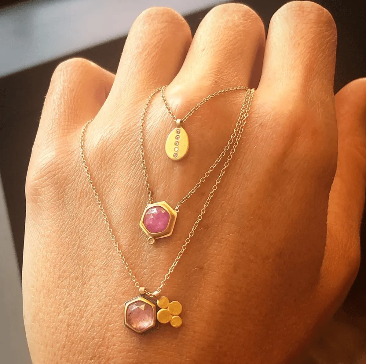 Pink Sapphire Necklace with 22k Gold Charm,Jewelry Delicate & Elegant