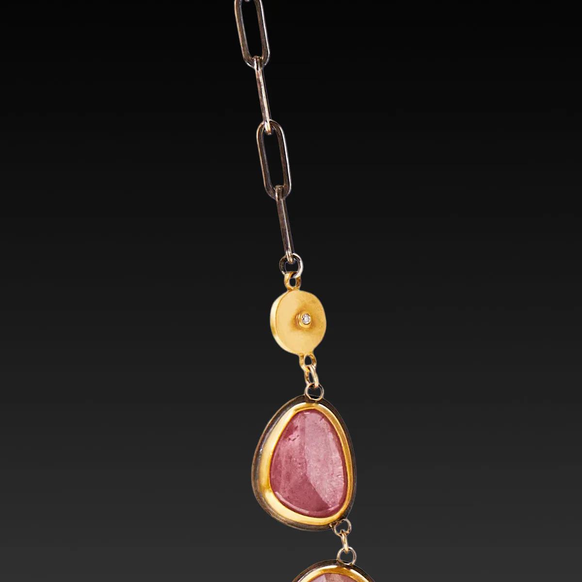 Pink Sapphire Necklace with 22k Gold Fringe,Jewelry Delicate & Elegant