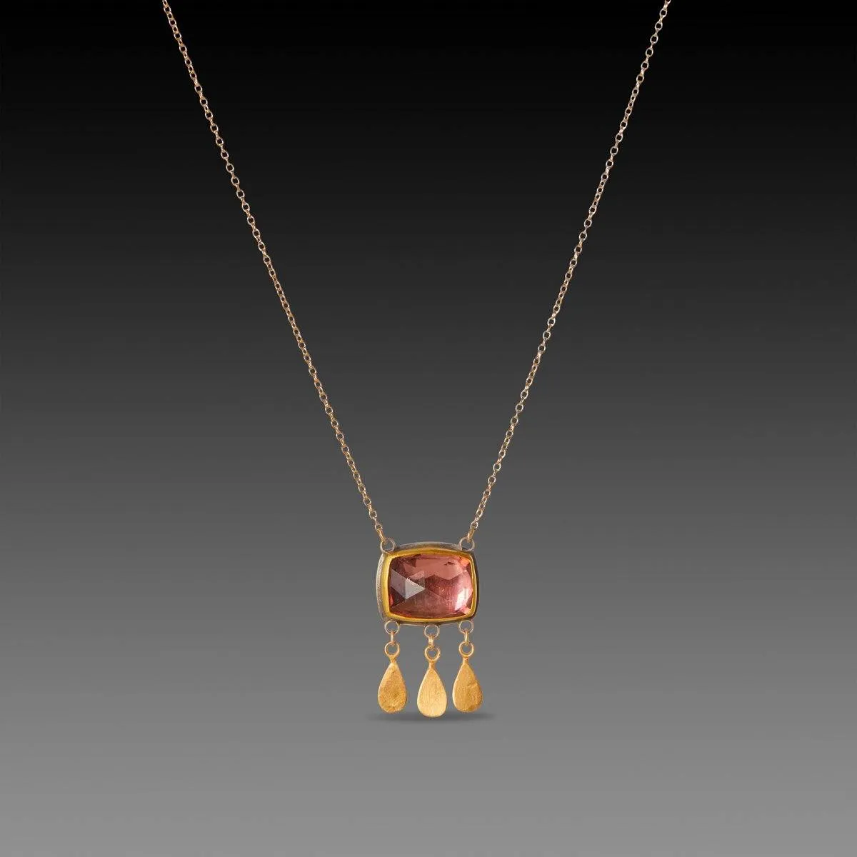 Pink Sapphire Necklace with 22k Gold Fringe,Jewelry Delicate & Elegant