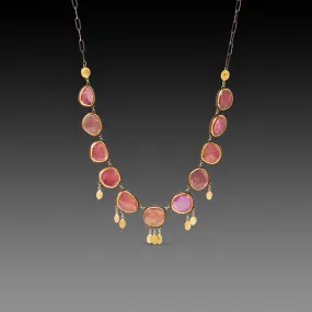 Pink Sapphire Necklace with 22k Gold Fringe,Jewelry Delicate & Elegant