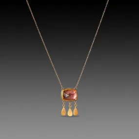Pink Sapphire Necklace with 22k Gold Fringe,Jewelry Delicate & Elegant