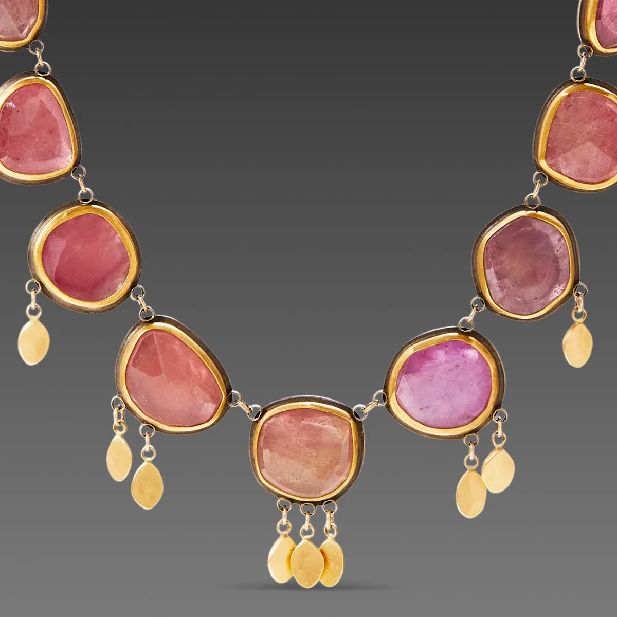 Pink Sapphire Necklace with 22k Gold Fringe,Jewelry Delicate & Elegant