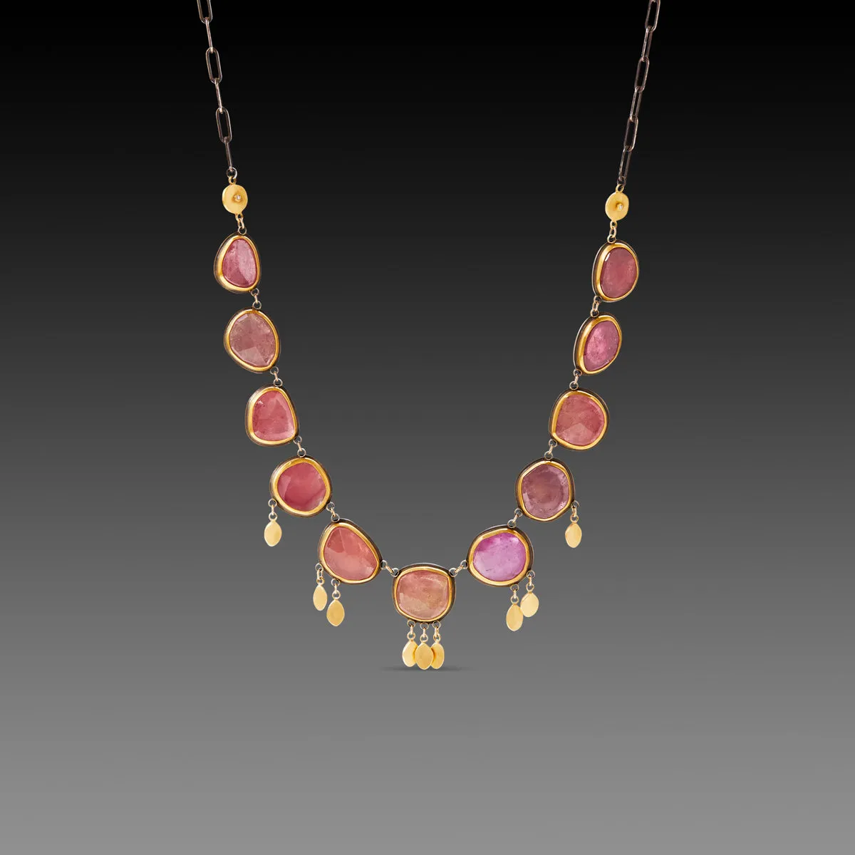 Pink Sapphire Necklace with 22k Gold Fringe,Jewelry Delicate & Elegant