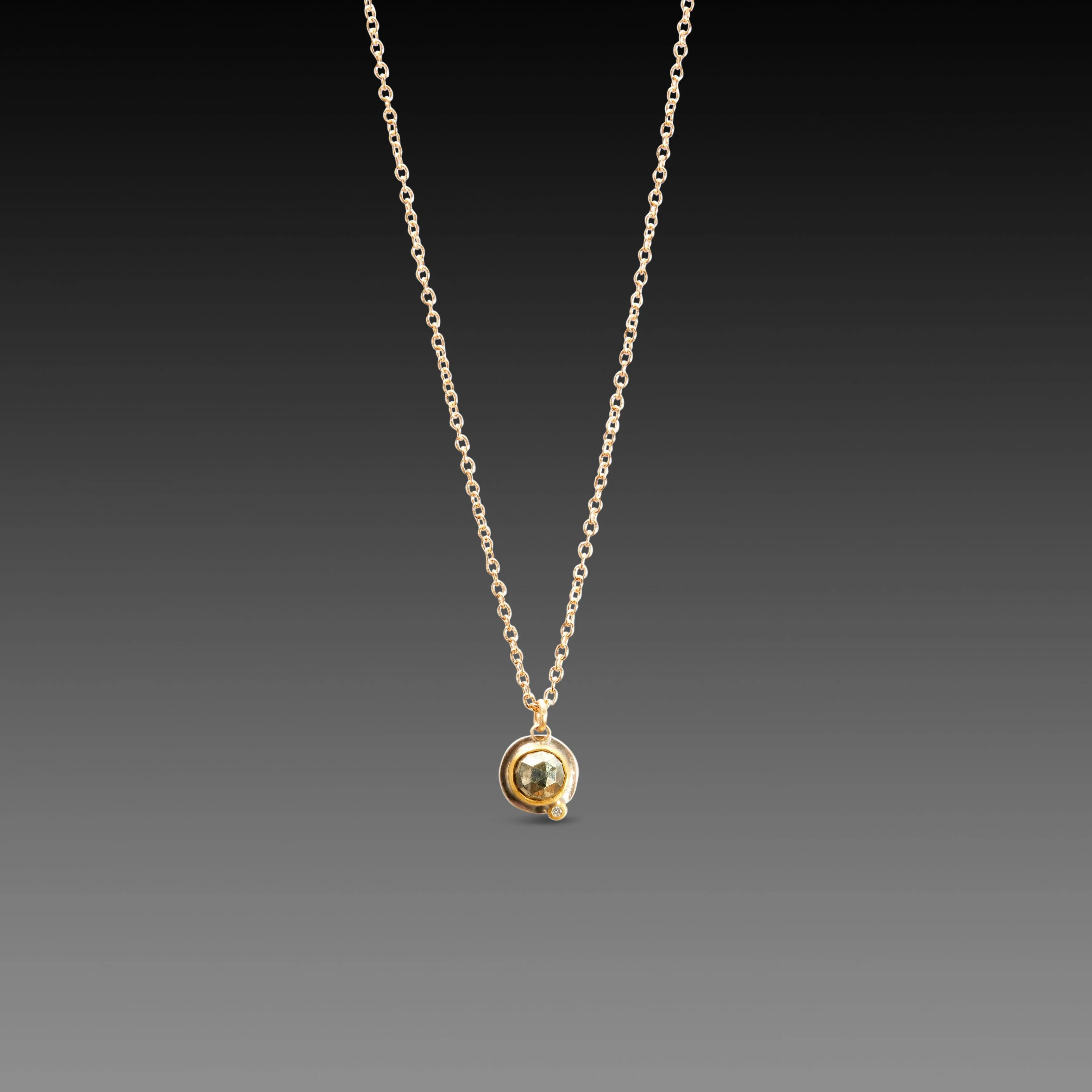 Pyrite Necklace with One Diamond,Jewelry Delicate & Elegant