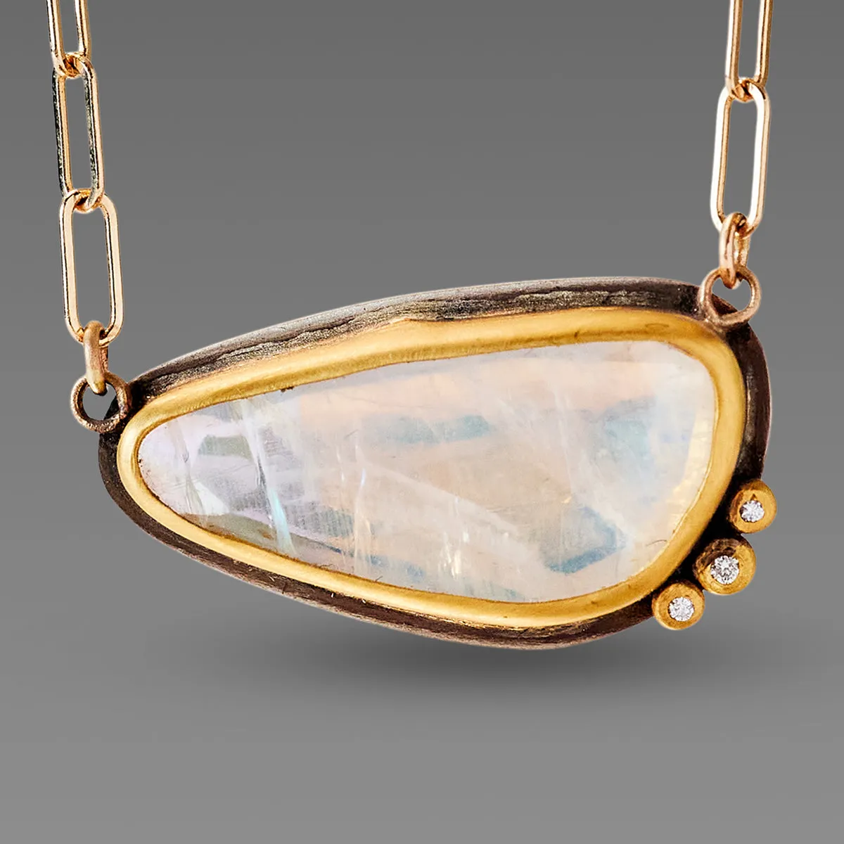 Rainbow Moonstone Necklace with Paperclip Chain,Jewelry Delicate & Elegant