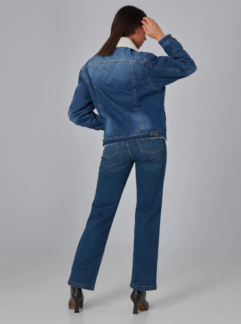 RIVER-DSB Sherpa Trucker Jacket - Deep Sea Blue,Women