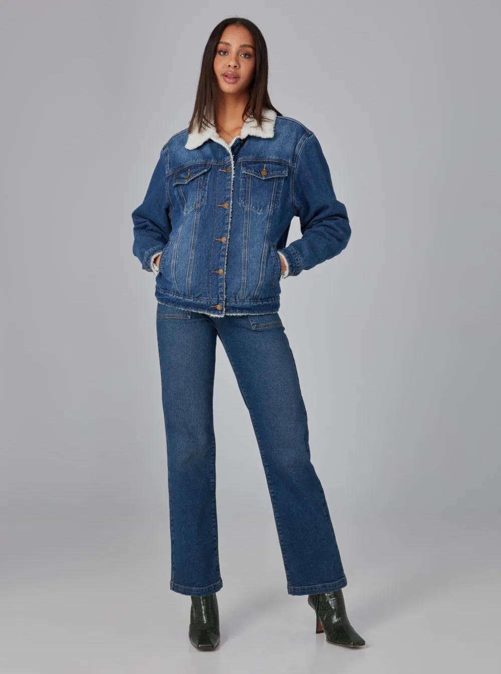 RIVER-DSB Sherpa Trucker Jacket - Deep Sea Blue,Women
