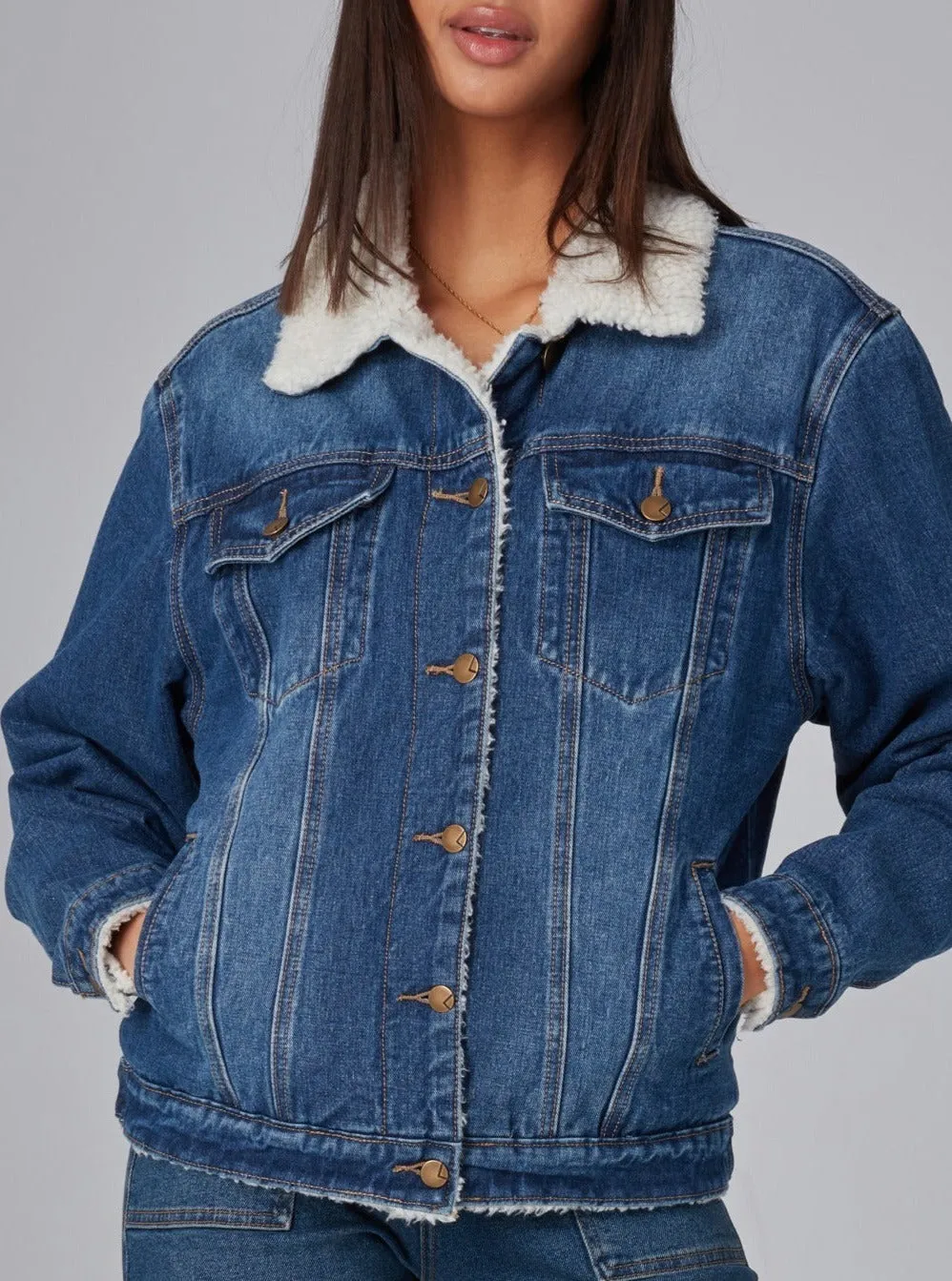 RIVER-DSB Sherpa Trucker Jacket - Deep Sea Blue,Women