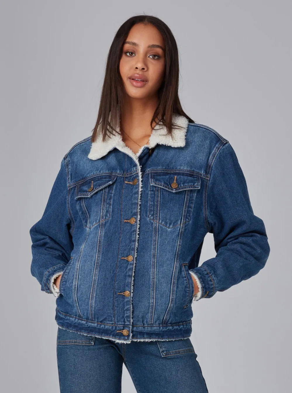 RIVER-DSB Sherpa Trucker Jacket - Deep Sea Blue,Women