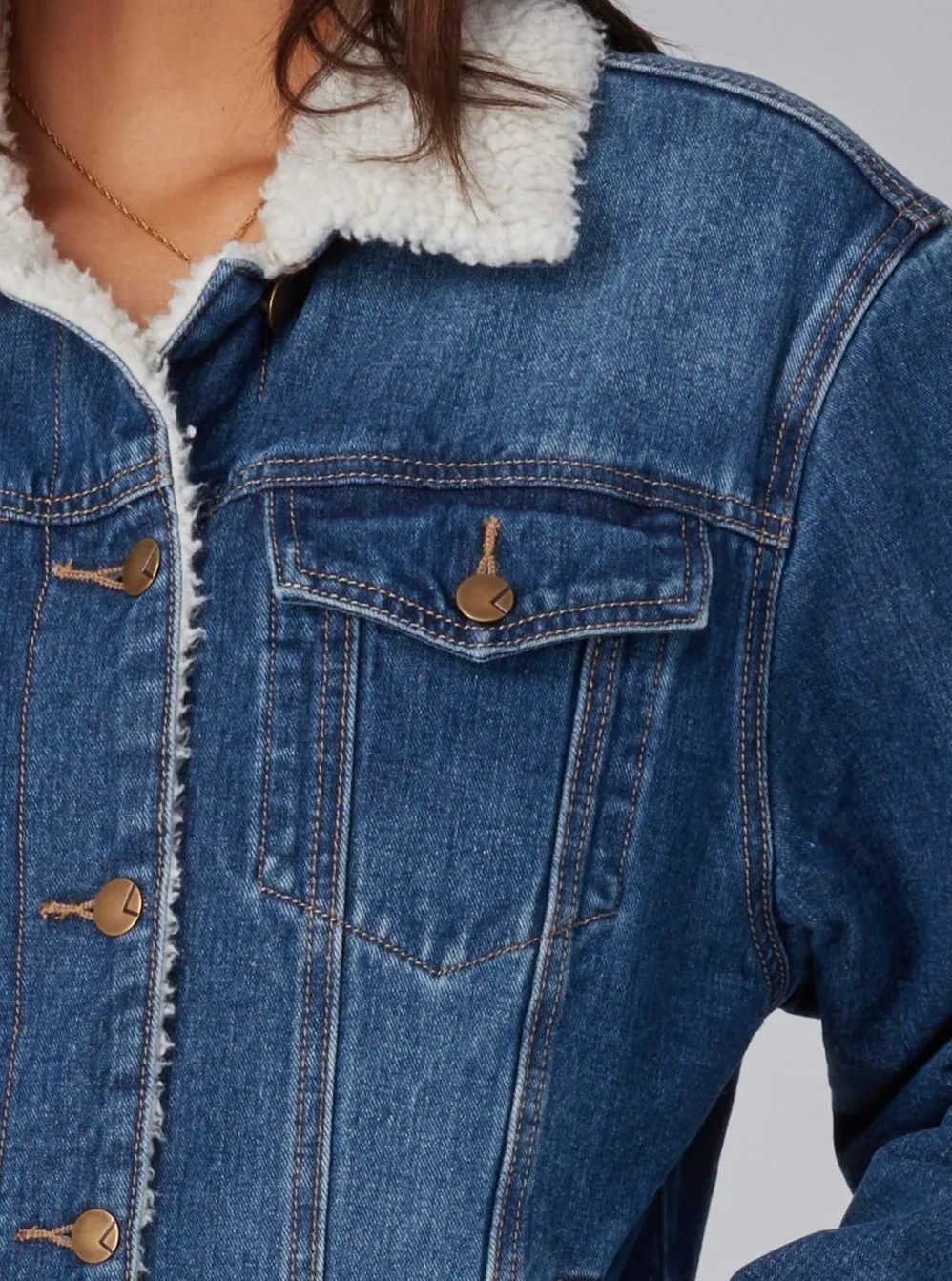 RIVER-DSB Sherpa Trucker Jacket - Deep Sea Blue,Women