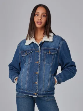 RIVER-DSB Sherpa Trucker Jacket - Deep Sea Blue,Women