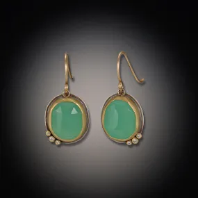 Rose Cut Chrysoprase Earrings with Three Diamonds,Jewelry Delicate & Elegant