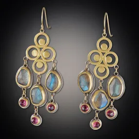 Rose Cut Labradorite and Garnet Quad Filigree Earrings,Jewelry Delicate & Elegant