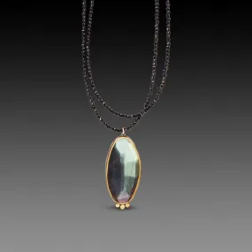 Rose Cut Labradorite on Long Black Spinel Necklace,Jewelry Delicate & Elegant