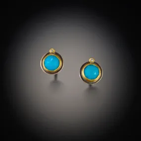 Rose Cut Turquoise Stud Earrings with Diamonds,Jewelry Delicate & Elegant