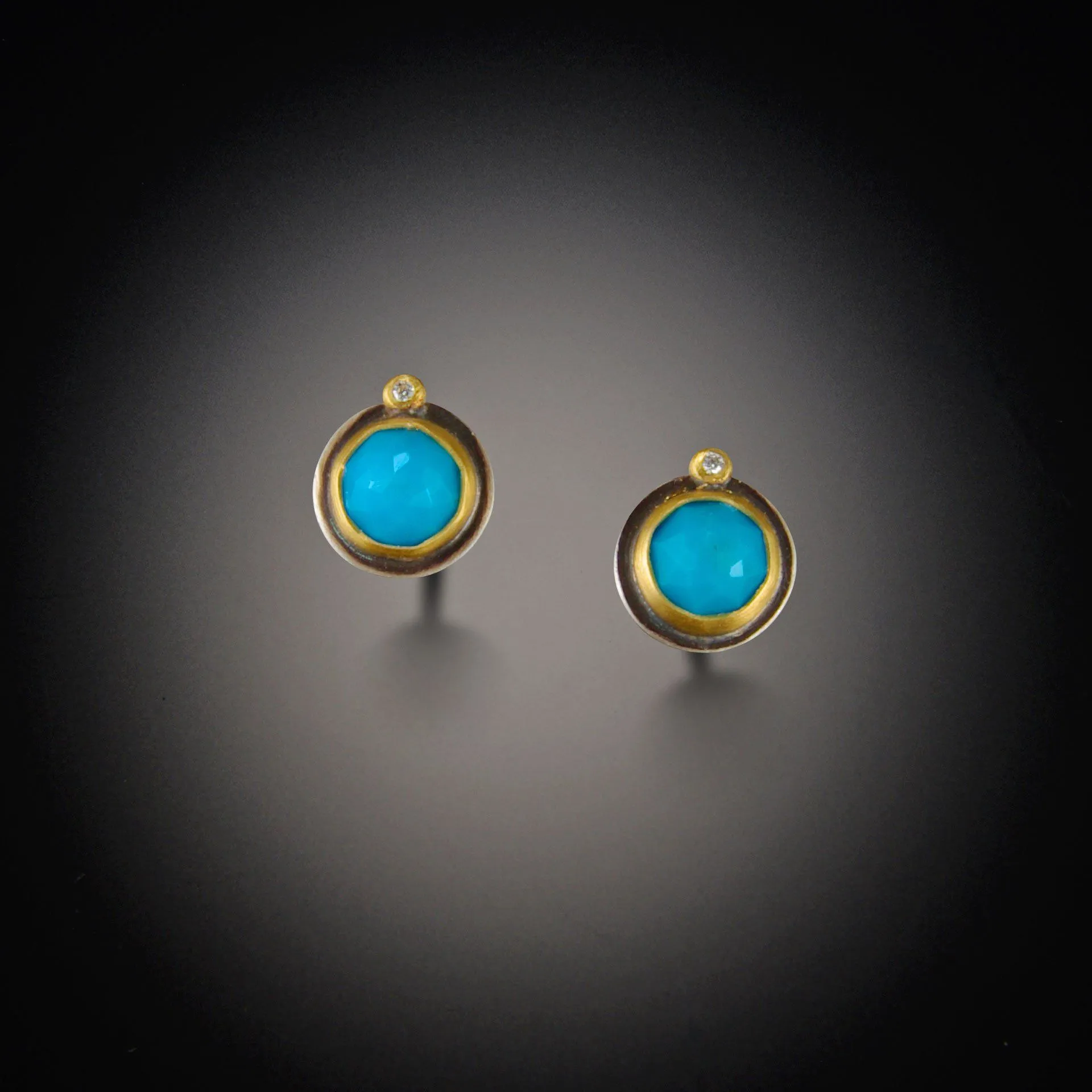 Rose Cut Turquoise Stud Earrings with Diamonds,Jewelry Delicate & Elegant